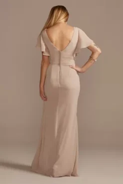 Flutter Sleeve Bridesmaid Dress With Cascade -Blissful Brides Shop 4XLF20320 BISCOTTI BM PROD11 083