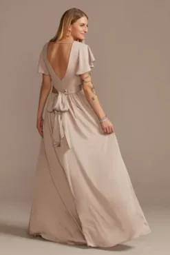 Flutter Sleeve Charmeuse Tall Bridesmaid Dress -Blissful Brides Shop 4XLF20347 BISCOTTI BM PROD11 119