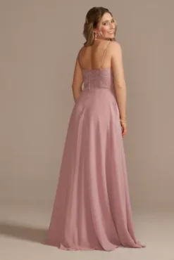 Lace Chiffon Spaghetti Strap Long Bridesmaid Dress -Blissful Brides Shop 4XLF20356 QUARTZ BM PROD4 369