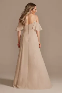 Cold-Shoulder Long Chiffon Bridesmaid Dress -Blissful Brides Shop 4XLF20365 BISCOTTI BM PROD4 226