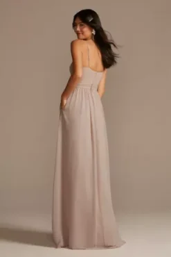 Chiffon Spaghetti Strap Ruffle Bridesmaid Dress -Blissful Brides Shop 4XLF20480 BISCOTTI BM PROD9 080
