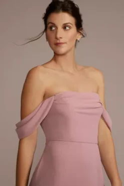 Chiffon Cowl Off-the Shoulder Bridesmaid Dress -Blissful Brides Shop 4XLF20538 Quartz BM PROD11 059