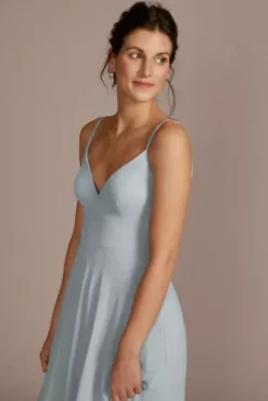 Chiffon V-Neck Cascade Skirt Bridesmaid Dress -Blissful Brides Shop 4XLF20540 DUSTYBLUE BM PROD11 127 detail