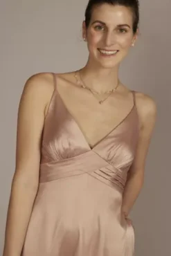 Stretch Charmeuse Empire Waist Bridesmaid Dress 7 Stretch Charmeuse Empire Waist Bridesmaid Dress -Blissful Brides Shop 4XLF20559 SAND BM PROD3 093 detail