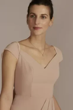 Chiffon Cap Sleeve Tie Back Bridesmaid Dress -Blissful Brides Shop 4XLF20576 SAND BM PROD3 090 detail