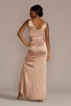 Stretch Charmeuse Drawstring Bridesmaid Dress -Blissful Brides Shop 4XLF20611 SAND BM PROD5 118 back