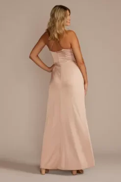 Stretch Charmeuse Cowl Neck Bridesmaid Dress -Blissful Brides Shop 4XLF20614 SAND BM PROD8 Back