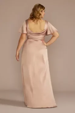 Short Sleeve Stretch Charmeuse Bridesmaid Dress -Blissful Brides Shop 4XLF20628 SAND BM PROD3 aa