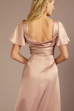 Short Sleeve Stretch Charmeuse Bridesmaid Dress -Blissful Brides Shop 4XLF20628 SAND BM PROD3 aaaa