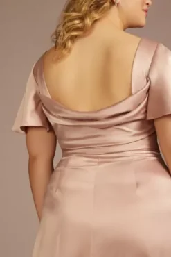 Short Sleeve Stretch Charmeuse Bridesmaid Dress -Blissful Brides Shop 4XLF20628 SAND BM PROD3 aaaaa