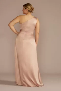 Stretch Charmeuse One-Shoulder Bridesmaid Dress -Blissful Brides Shop 4XLF20683 SAND BM PROD3 aa