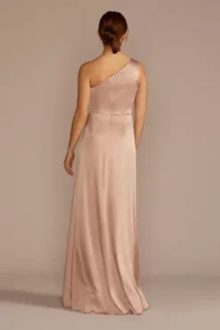 Stretch Charmeuse One-Shoulder Bridesmaid Dress -Blissful Brides Shop 4XLF20683 SAND BM PROD3 back