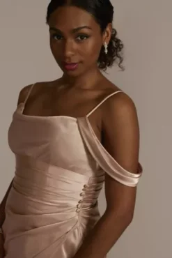 Charmeuse Cowl Bridesmaid Dress With Swag Sleeves -Blissful Brides Shop 4XLGS290112 SAND BM PROD3 108 detail