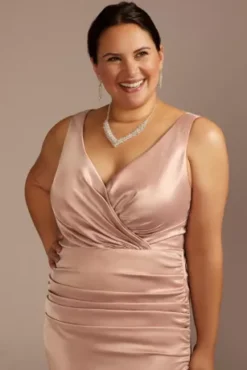 Stretch Satin Ruched Mermaid Bridesmaid Dress -Blissful Brides Shop 4XLGS290139 SAND BM PROD3 detail