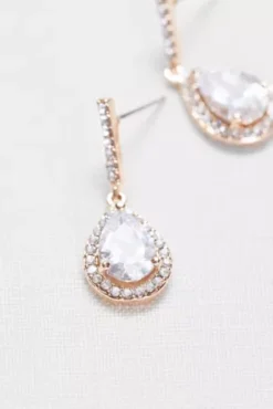 Pear Solitaire Pave Earrings -Blissful Brides Shop 51579BDA MGOLD JWLY PROD9 002