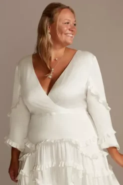 Charmeuse Ruffle Mini Dress With Back Tie -Blissful Brides Shop 55079DB1W MSOFTWHITE DBSTU PROD8 29