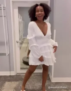 Charmeuse Ruffle Mini Dress With Back Tie -Blissful Brides Shop 55079DB1 55079DB1W