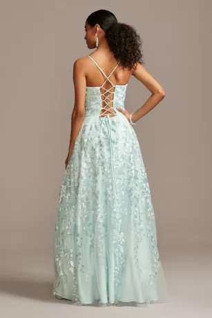 Floral Embellished Spaghetti Strap Lace-Up Gown 4 Floral Embellished Spaghetti Strap Lace-Up Gown - Image 2