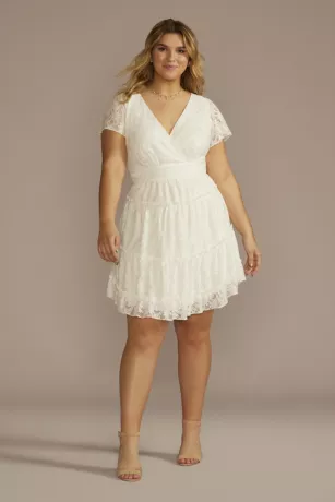 Short Flutter Sleeve Tiered Lace A-Line Dress 3 Short Flutter Sleeve Tiered Lace A-Line Dress