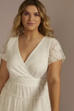 Short Flutter Sleeve Tiered Lace A-Line Dress 7 Short Flutter Sleeve Tiered Lace A-Line Dress -Blissful Brides Shop 6285KW2W MWHITE JRPRTY PROD2 1309