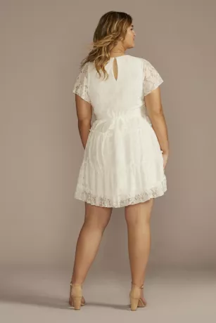 Short Flutter Sleeve Tiered Lace A-Line Dress 4 Short Flutter Sleeve Tiered Lace A-Line Dress - Image 2