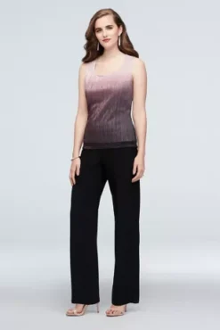 Crinkled Ombre Plus Size Three-Piece Pantsuit -Blissful Brides Shop 650136 MBLKBLUSH MOB PROD6 030