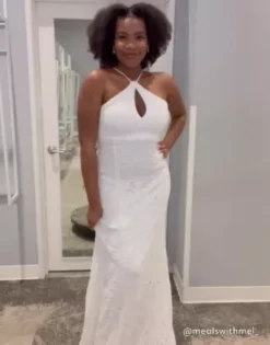 Halter Keyhole Lace Dress With Lace-Up Back -Blissful Brides Shop 650711 650711W