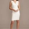 Scalloped Lace V-Neck Sheath Knee-Length Dress -Blissful Brides Shop 650736 MSOFTWHITE DBSTU PROD11 032