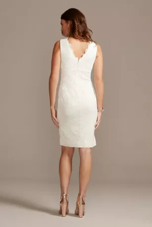 Scalloped Lace V-Neck Sheath Knee-Length Dress 4 Scalloped Lace V-Neck Sheath Knee-Length Dress - Image 2