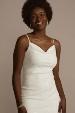 Sequin Cowlneck Spaghetti Strap Sheath Mini Dress -Blissful Brides Shop 703539D MWHITE DBSTU PROD12 835