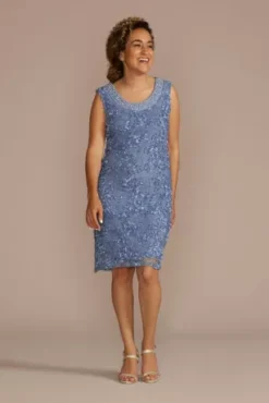 Floral Lace Short Tank Dress With Chiffon Jacket -Blissful Brides Shop 7078 MDUSTYBLUE MOB PROD6 066