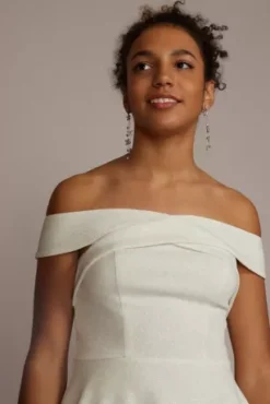 Crisscross Off The Shoulder Glitter Mini Dress -Blissful Brides Shop 7181CA9A MIVYSILVER PRTY PROD4 5016 V2