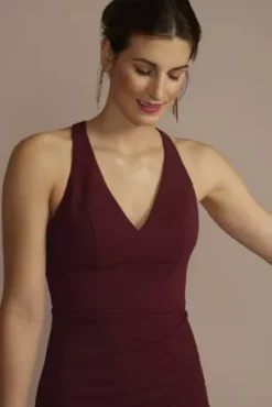 Ruched Crepe Halter Neck Sheath With Slit -Blissful Brides Shop 7711KV6AT5 DEEPWINE PRTY PROD12 041