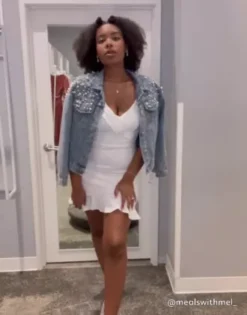 Short Ruffled Stretch Crepe Dress -Blissful Brides Shop 7711UZ7A PDP Video