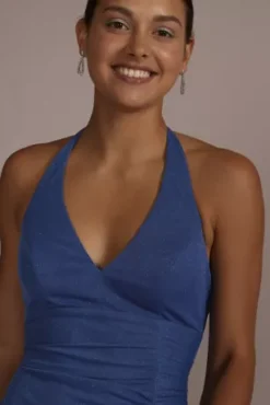 Ruched Glitter Crepe Halter Dress With Slit -Blissful Brides Shop 8729EU4A MROYAL JRPRTY PROD7 073