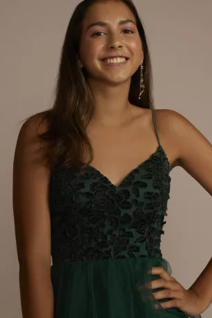 Embroidered Velvet A-Line Dress With Tulle Skirt 5 Embroidered Velvet A-Line Dress With Tulle Skirt - Image 3