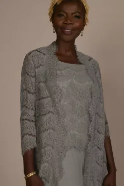 Sequin Lace Three-Quarter Sleeve Chiffon Pantsuit -Blissful Brides Shop 9846DB SILVER MOB PROD10 3457