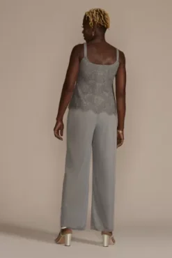Sequin Lace Three-Quarter Sleeve Chiffon Pantsuit -Blissful Brides Shop 9846DB SILVER MOB PROD10 3501