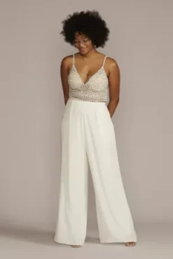 Crepe Wide Leg Wedding Separates Pant -Blissful Brides Shop 9DS152136 SOFTWHITE DBSTU PROD1 040