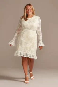 Lace Illusion Plus Short Dress With Flounce Trim