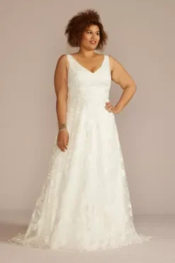 V-Neck Embroidered Lace A-Line Wedding Dress