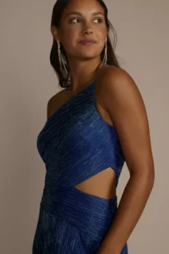 One Shoulder Metallic A-Line Dress With Cutout -Blissful Brides Shop A25539 MROYALMULTI PRM PROD9 067 1