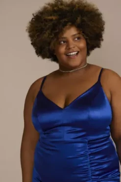 Stretch Satin Long Ruched Dress With Slit -Blissful Brides Shop ABFP4310 MCOBALT JRPRTY PROD6 130