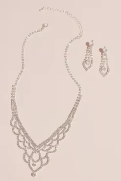 Deep V Scalloped Necklace And Earring Set