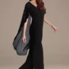 Chiffon And Crepe Jumpsuit With Beaded Cape -Blissful Brides Shop AP1E206658 BLACK FRONT