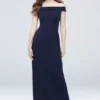 Off-the-Shoulder Stretch Crepe Ruched Dress -Blissful Brides Shop AP2E205054 MNAVY BM DBSTU PROD10 019