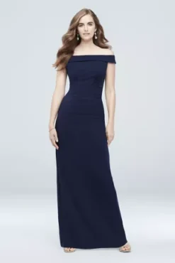 Off-the-Shoulder Stretch Crepe Ruched Dress