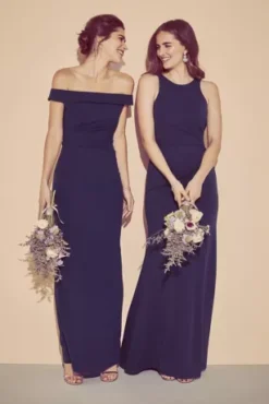 Off-the-Shoulder Stretch Crepe Ruched Dress -Blissful Brides Shop AP2E205054 PDP Crop 1920x2880 1