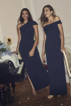 Off-the-Shoulder Stretch Crepe Ruched Dress -Blissful Brides Shop AP2E205054 PDP Crop 1920x2880