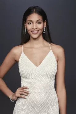 Beaded Sheath V-Neck Dress With Godets -Blissful Brides Shop AP2E205240 IVYNUDE DBSTU PROD11 103